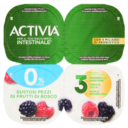 ACTIVIA Yogurt con Probiotico Bifidus, 0% Grassi, 0% Zuccheri Aggiunti, Frutti di Bosco, 4x125g