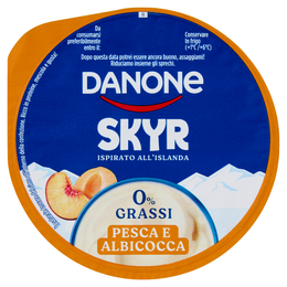 DANONE Skyr, Yogurt ispirato all'Islanda, 0% grassi,Cremoso,Ricco in Proteine, Pesca&Albicocca, 150g
