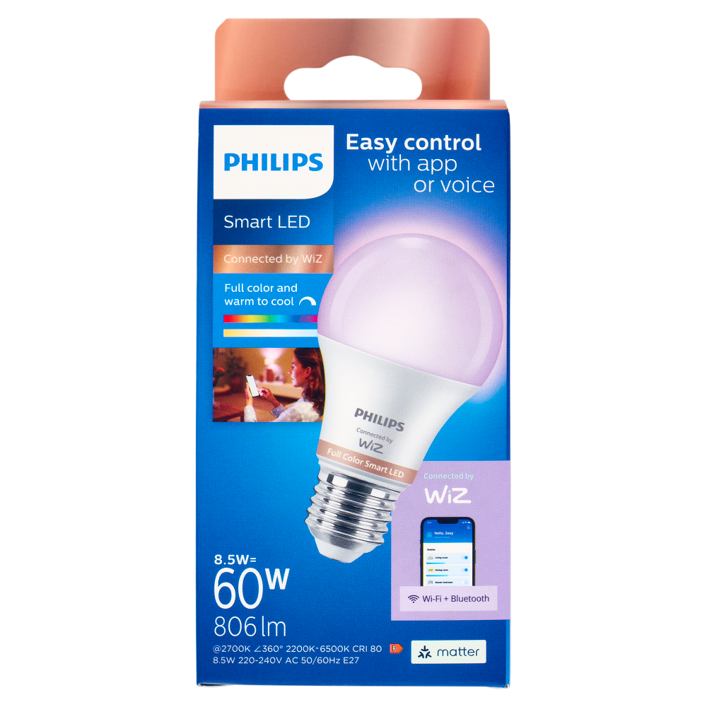 Philips Smart COLOR Goccia Smerigliata 60W E27