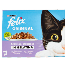 FELIX Original Selezioni Deliziose in Gelatina (Salmone/Anatra & Manzo/Pollo) 10 x 85 g