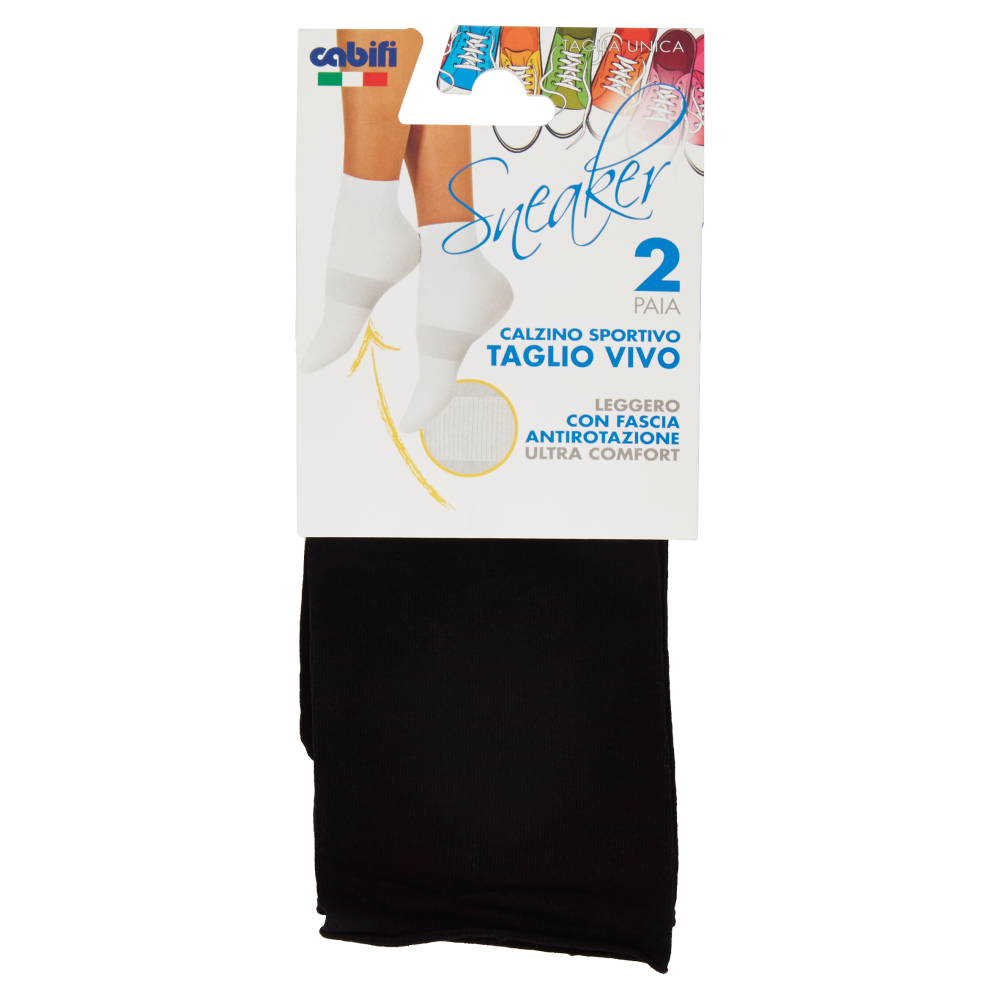 cabifi Sneaker Calzino Sportivo Taglio Vivo Taglia Unica Nero 2 Paia