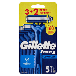 Gillette Sensor3 Comfort Champions League Rasoio da Uomo Usa e Getta a 3 Lame, 3 Rasoi + 2 = 5 Rasoi