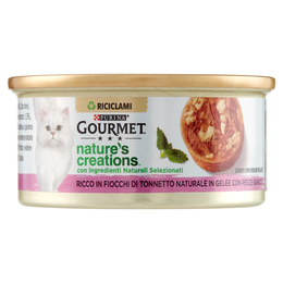 PURINA GOURMET Nature's Creations Ricco in Fiocchi di Tonnetto Naturale in Gelée e Pesce Bianco 70g
