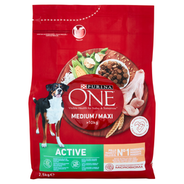 PURINA ONE Medium/Maxi Active Ricco in Pollo con Riso 2,5 kg