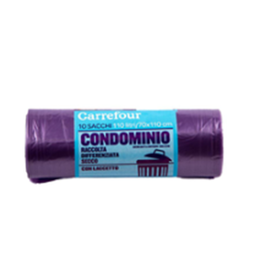 Carrefour 10 Sacchi viola per rifiuti con laccetto 70x110