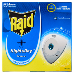 Raid Night & Day Zanzare Ricarica Singola, 1 Ricarica, Senza Fragranza