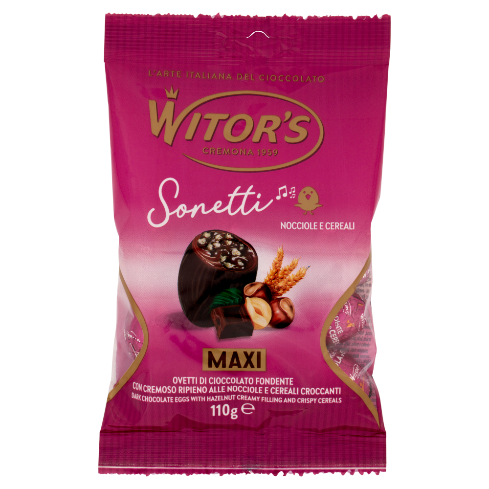 Witor's Sonetti Maxi Ovetti di Cioccolato Fondente con Cremoso Ripieno alle Nocciole e Cereali 110 g