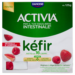 ACTIVIA Kéfir al Cucchiaio, Fragola e Lampone, con Autentici Lieviti e Probiotico Bifidus, 4x125g