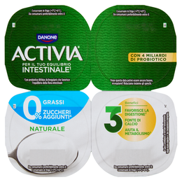 ACTIVIA Yogurt con Probiotico Bifidus, 0% Grassi, 0% Zuccheri Aggiunti, Bianco Naturale, 4x125g