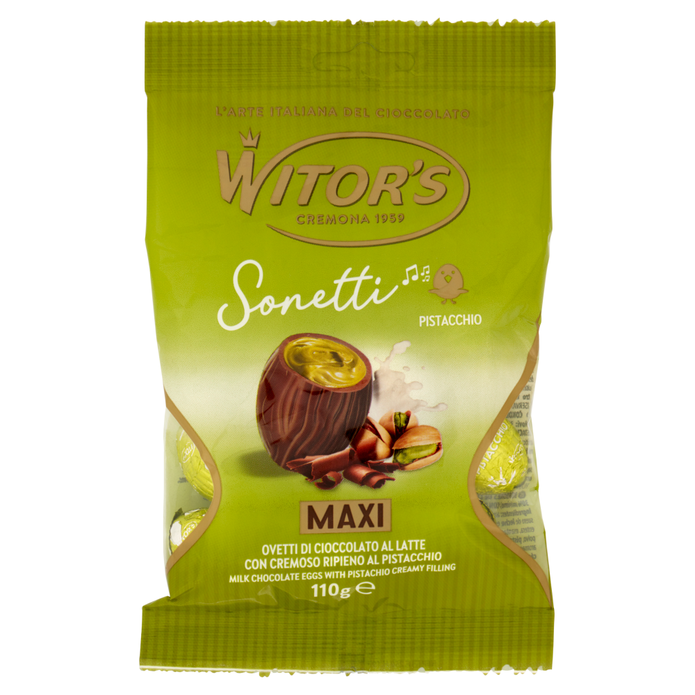 Witor's Sonetti Maxi Ovetti di Cioccolato al Latte con Cremoso Ripieno al Pistacchio 110 g