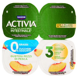 ACTIVIA Yogurt con Probiotico Bifidus, 0% Grassi, 0% Zuccheri Aggiunti, Pesca, 4x125g