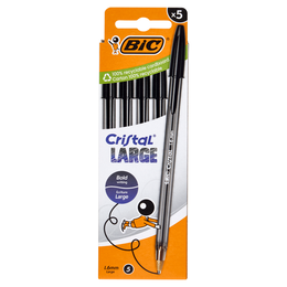 Bic Cristal Large Penne a Sfera Nere 1.6 mm, 5 pezzi