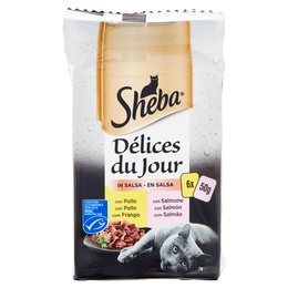 Sheba Délices du Jour in Salsa Cibo Umido Gatto con Pollo e Salmone 6 x 50 g