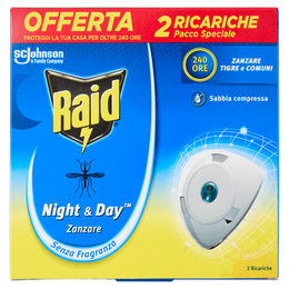 Raid Night & Day Zanzare Ricarica Doppia, 2 Ricariche, Senza Fragranza