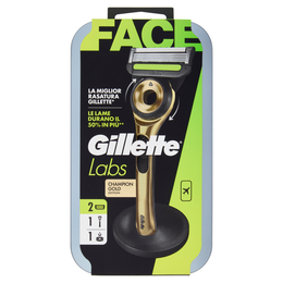 Gillette Labs Champion Gold Edition Rasoio da Uomo 1 Manico + 2 Lamette + 1 Supporto + Custodia