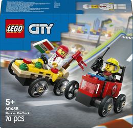 LEGO City 60458 Pack Veicoli da Corsa: Pizzaiolo Contro Pompiere, Macchine Giocattolo con 2 Minifigure, Giochi per Bambini 5+