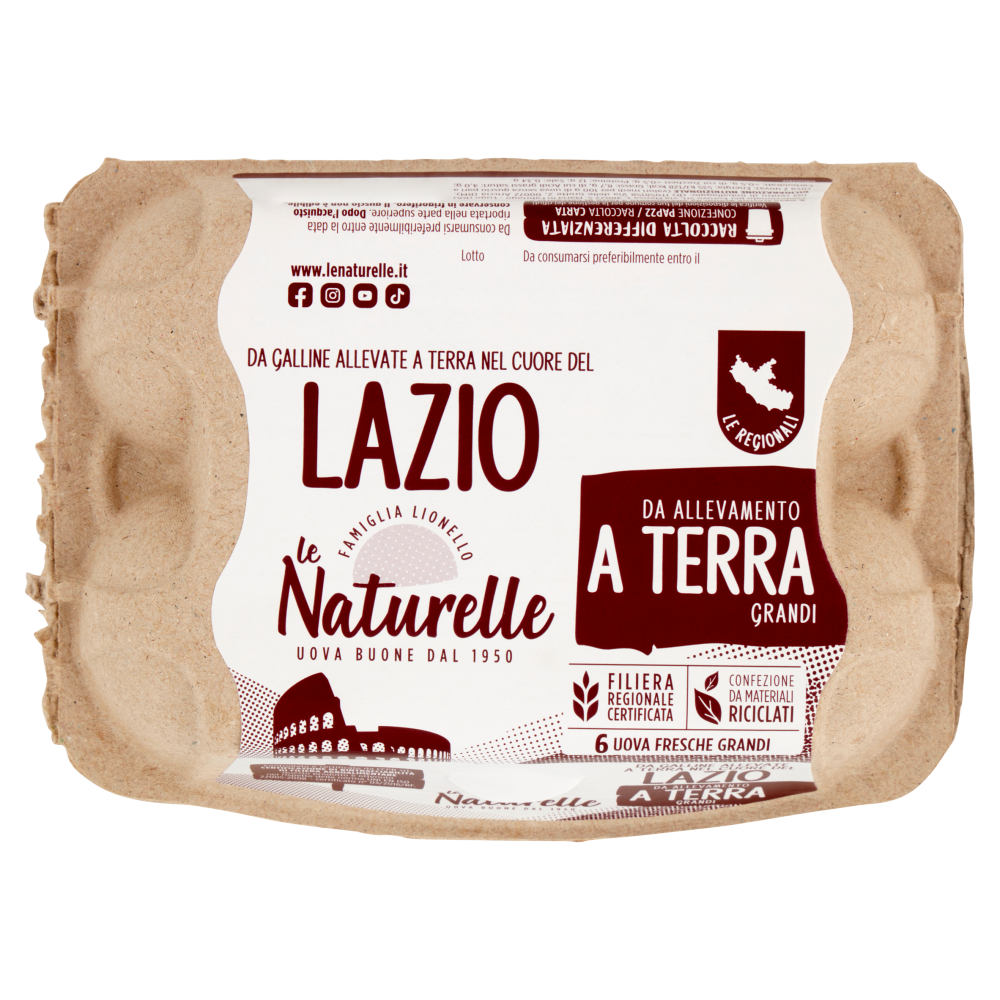 le Naturelle Le Regionali Lazio da Allevamento a Terra Grandi 6 Uova Fresche Grandi