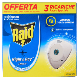 Raid Night & Day Zanzare Ricarica Tripla, 3 Ricariche, Senza Fragranza