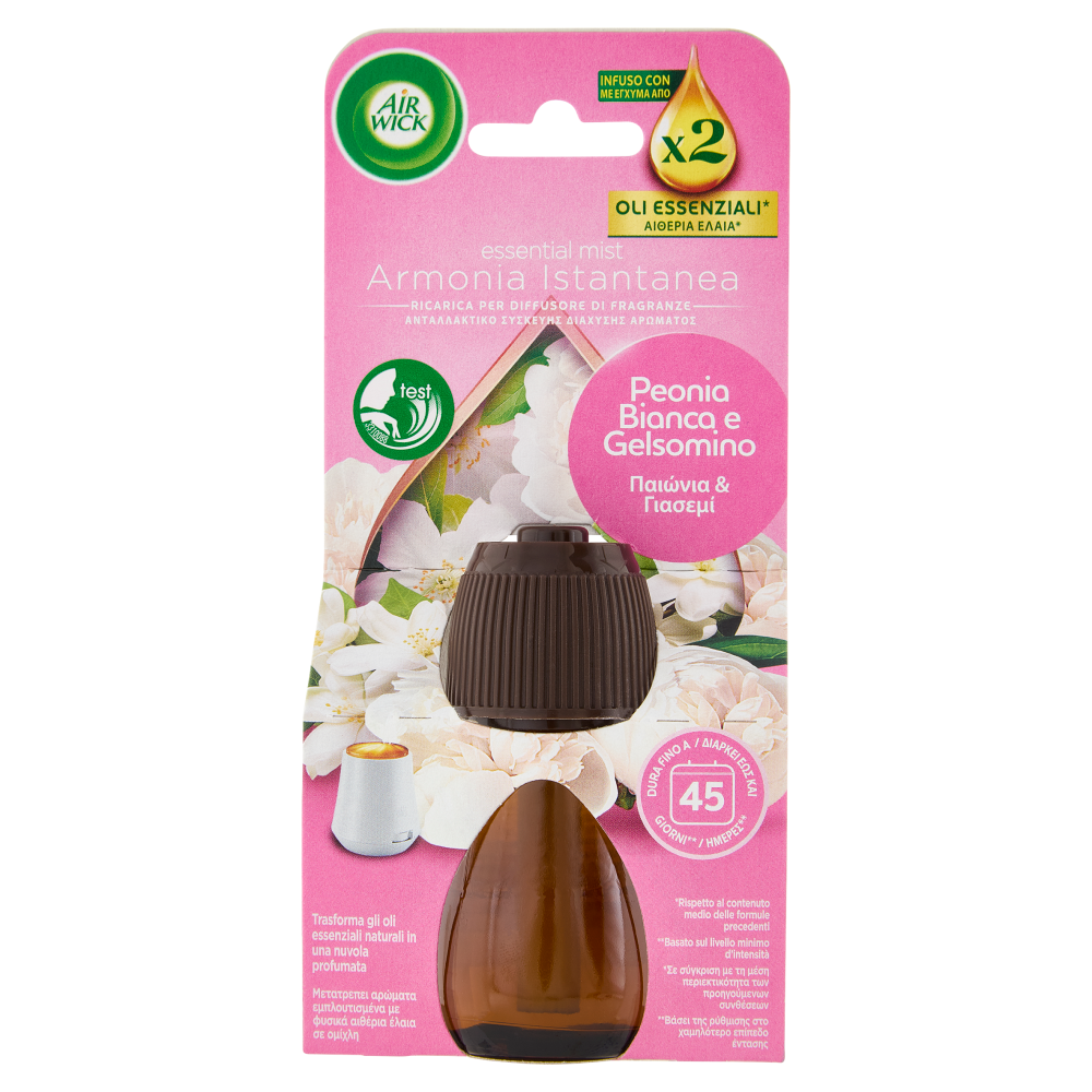 Air Wick Diffusore di Fragranza con oli essenziali Peonia Bianca e Gelsomino Ricarica 20 mL