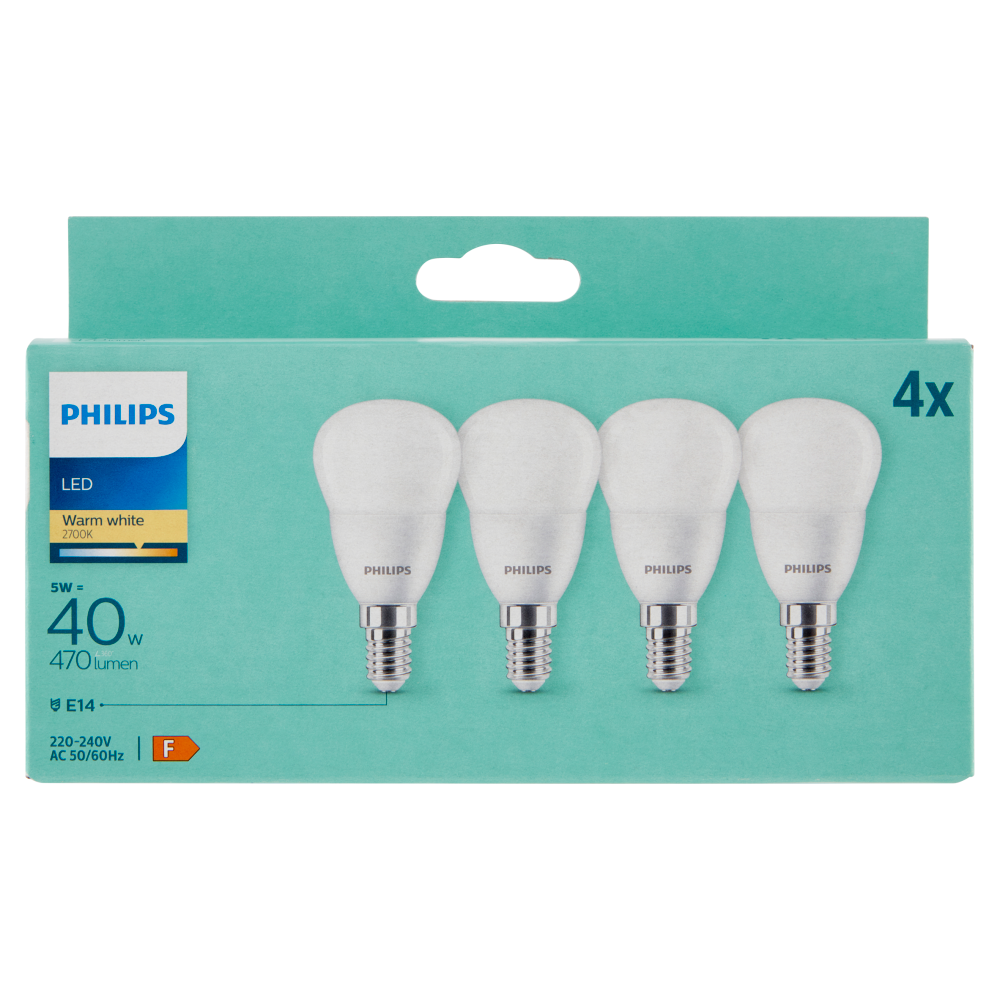 Philips Led sfera vetro 40W E14 2700K 4 pz