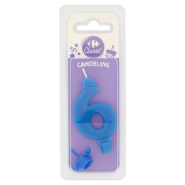 Carrefour Classic Candelina Numero 6 Azzurra con supporto