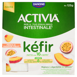 ACTIVIA Kéfir al Cucchiaio, Pesca e Passion Fruit, con Autentici Lieviti e Probiotico Bifidus,4x125g