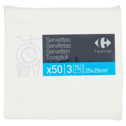 Carrefour home Tovaglioli 3 veli 25x25cm* 50 pz