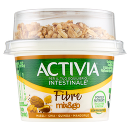 ACTIVIA Fibre Mix&Go con Probiotico Bifidus, Yogurt Bianco con Muesli, Chia, Quinoa e Mandorle, 170g