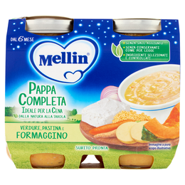 MELLIN Pappa Completa ideale per la Cena, Pastina Verdure Formaggino, dal 6° mese, 2x200g