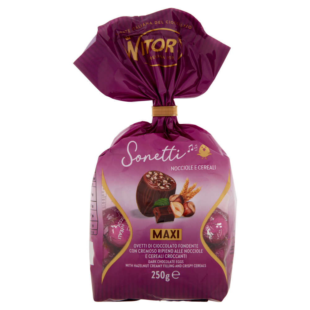Witor's Sonetti Maxi Ovetti di Cioccolato Fondente con Cremoso Ripieno alle Nocciole e Cereali 250 g