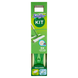 Swiffer Starter Kit Preassemblato-Scopa con 1Manico+8Panni Catturapolvere+3Panni Umidi Lavapavimenti