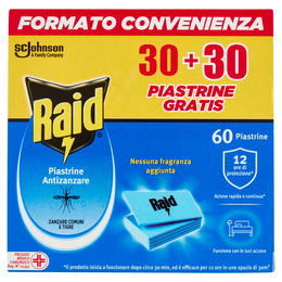 Raid Piastrine Antizanzare Comuni e Tigre, Azione prolungata, Ricarica 60 pezzi