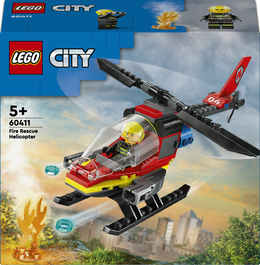LEGO City 60411 Elicottero dei Pompieri, Veicolo Giocattolo con 2 Elementi Lancia-Acqua e Minifigure, Giochi per Bambini 5+