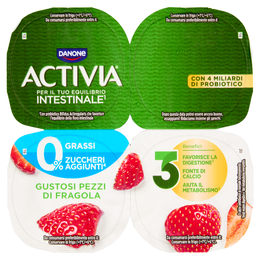 ACTIVIA Yogurt con Probiotico Bifidus, 0% Grassi, 0% Zuccheri Aggiunti, Fragola, 4x125g