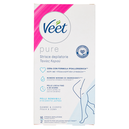 Veet Pure Strisce Depilatorie Corpo e Gambe, Ipoallergeniche, Confezione da 16 Strisce