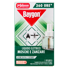 Baygon Liquido Elettrico Mosche & Zanzare Base, 360 ore, Azione Rapida e Costante, 1Ricarica