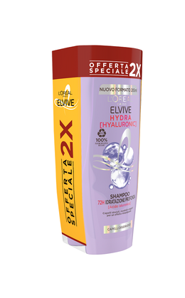 L'Oréal Paris Elvive Hydra Hyaluronic, Shampoo 72H Idratazione Profonda, con Acido Ialuronico, BIPACCO 285ml x2