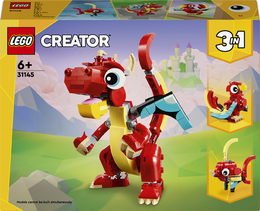 LEGO Creator 31145 3in1 Drago Rosso, Giochi per Bambini di 6+ Anni, Action Figure Ricostruibile in Pesce e Fenice Giocattolo