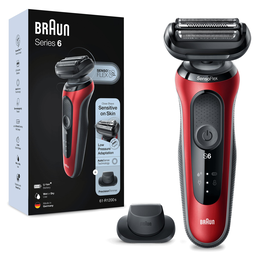 Braun Series 6 61-R1200s Rasoio Elettrico Uomo Con Accessorio Rifinitore Di Precisione EasyClick, SensoFlex, Wet&Dry, Ricaricabile, Rasoio A Lamina Senza Fili, Rosso