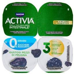 ACTIVIA Yogurt con Probiotico Bifidus, 0% Grassi, 0% Zuccheri Aggiunti, Prugna, 4x125g