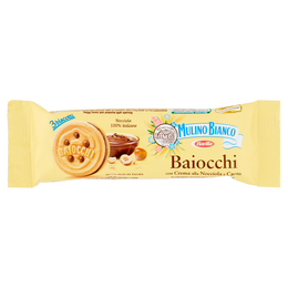 Mulino Bianco Baiocchi Biscotti Snack Farciti con Crema alla Nocciola e Cacao monoporzione 28g