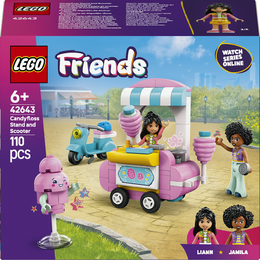 LEGO Friends 42643 Bancarella di Zucchero Filato e Scooter, Giochi di Ruolo Creativi Bambine 6+ con Veicolo e Mini Bamboline