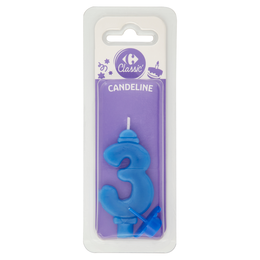 Carrefour Classic Candelina Numero 3 Azzurra con supporto