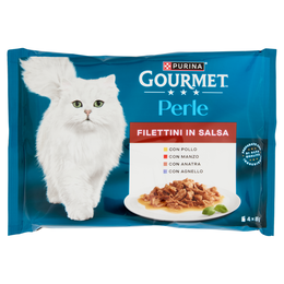 PURINA GOURMET Perle Filettini in Salsa Pollo, Manzo, Anatra, Agnello 4x85g