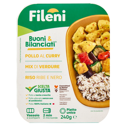 Fileni Buoni & Bilanciati Pollo al Curry, Mix di Verdure, Riso Ribe e Nero 240 g