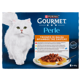 PURINA GOURMET Perle Trionfo di Salsa Manzo, Pollo, Tonno, Salmone 8x85g