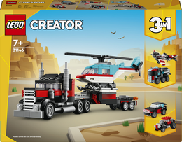 LEGO Creator 31146 3in1 Autocarro con Elicottero, Giochi per Bambini 7+ Anni Ricostruibile in Aereo e Cisterna o Auto e SUV