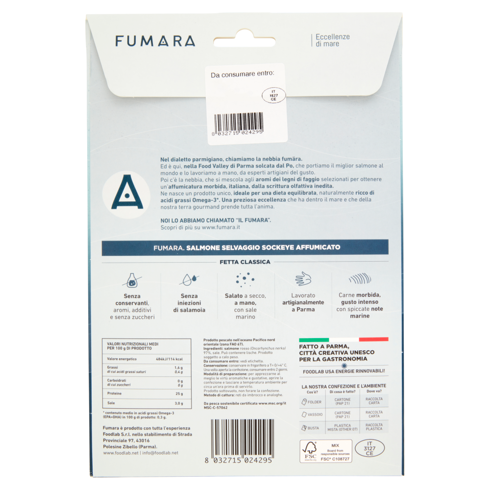 Fumara Salmone Selvaggio Sockeye Affumicato Fetta classica 70 g