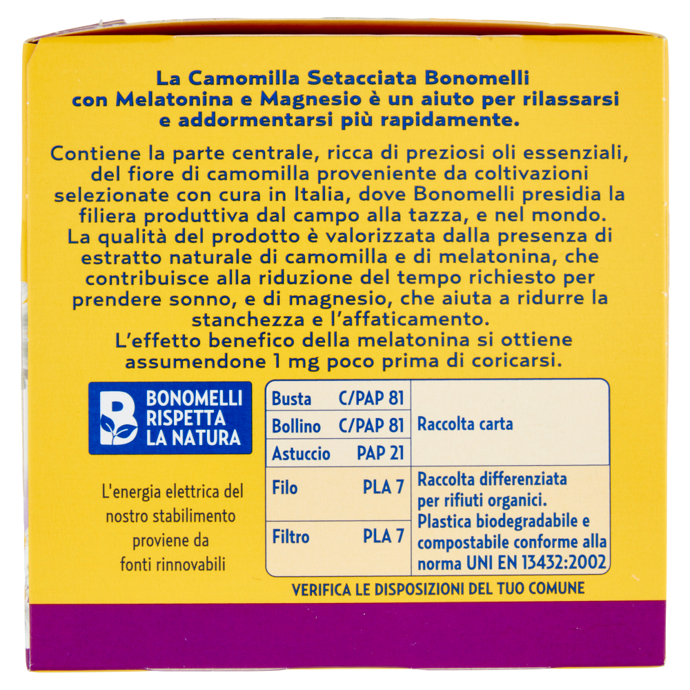 Bonomelli Camomilla in Filtri con Melatonina e con Magnesio Setacciata in Filtri 14 filtri 35 g
