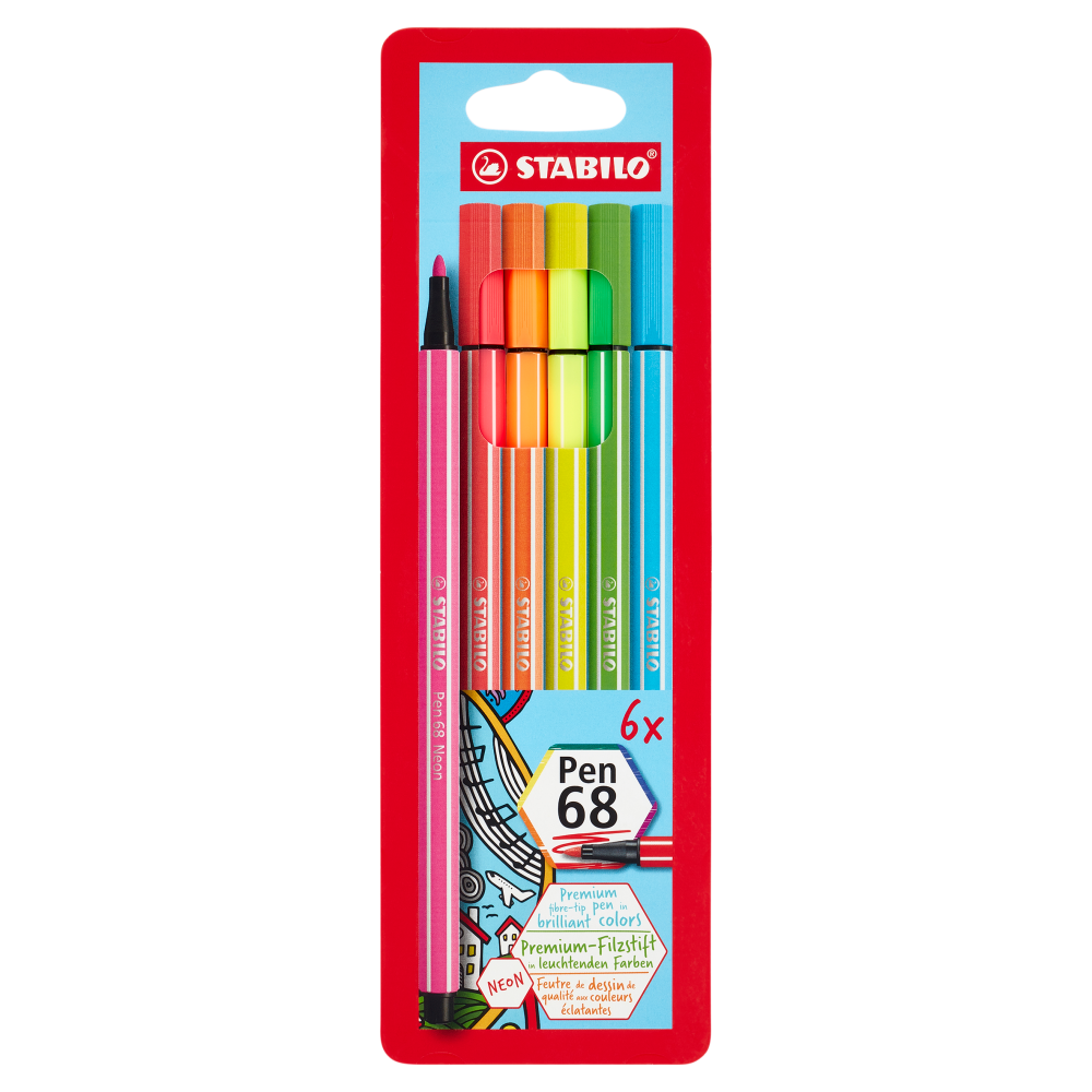 STABILO Pen 68 pennarello - astuccio da 6 pz. fluo